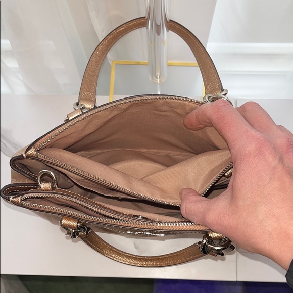 Coach Rose Gold Metallic Satchel Bag w/detachable, long Shoulder Strap - Picture 7 of 11